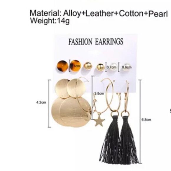 “Lily” 6 Earrings Collections Bohemian Geometric Sets Boho Tassel Long 18k Gold - Picture 4 of 4